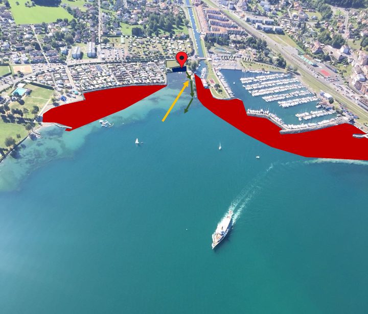 Vue a&eacute;rienne du spot avec les zones de navigation